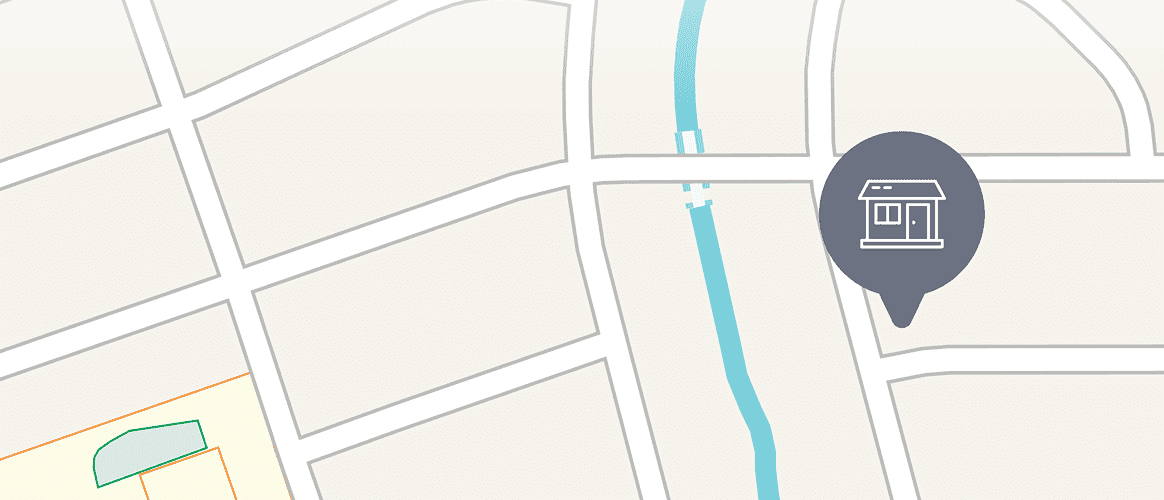 A street map with the restaurant's location marked