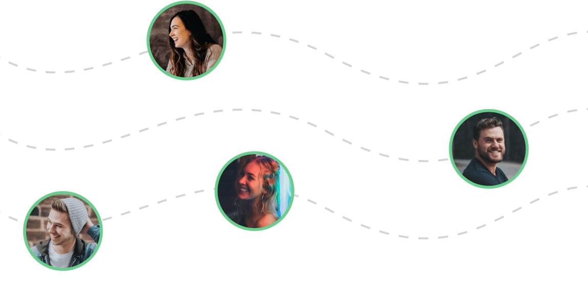 Customer profile photos connected along a path